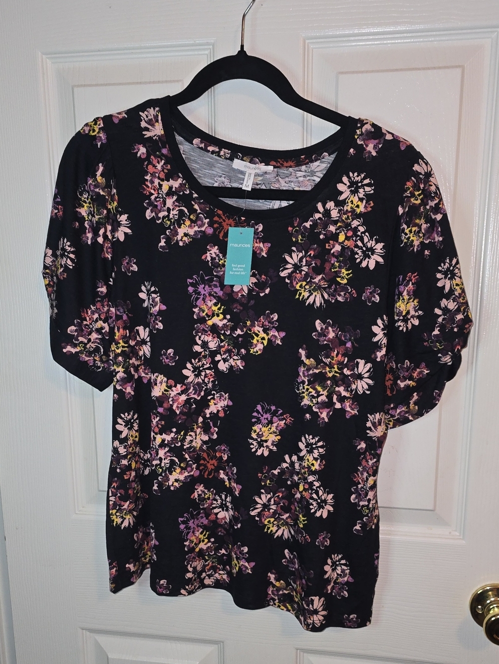 Maurices Black Short-Sleeve Floral Tee with Pink & Yellow Accents